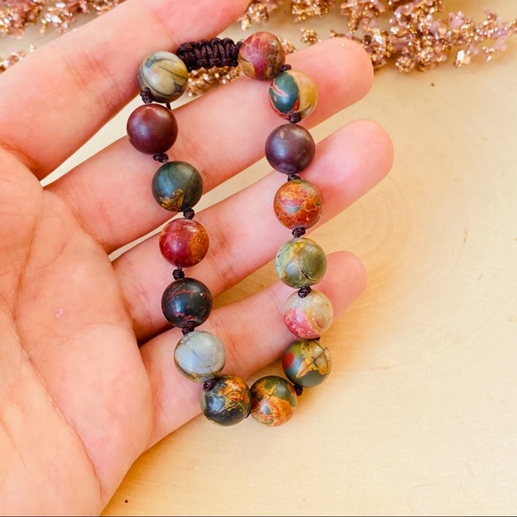 Mens Picasso Jasper Bead Cord Adjustable Bracelet - Picture 5 of 6